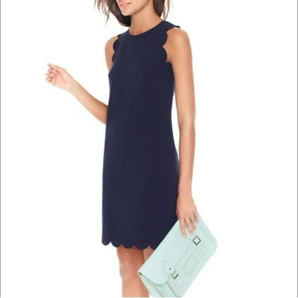 J. Crew Scallop Edge Shift‎ Dress Navy Blue 2 Nautical Preppy Mini Sleeveless